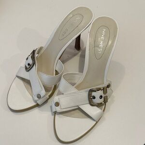 Nine West White Heeled Sandals with Buckle